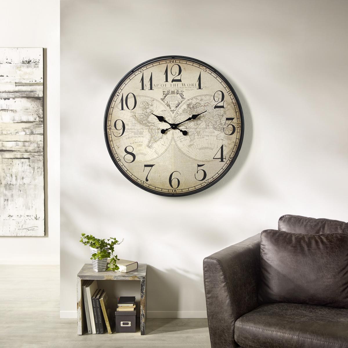 ZEGAR ŚCIENNY HLCQ148904G - różnokolorowy, Basics, metal/drewno (80cm) - Ambia Home