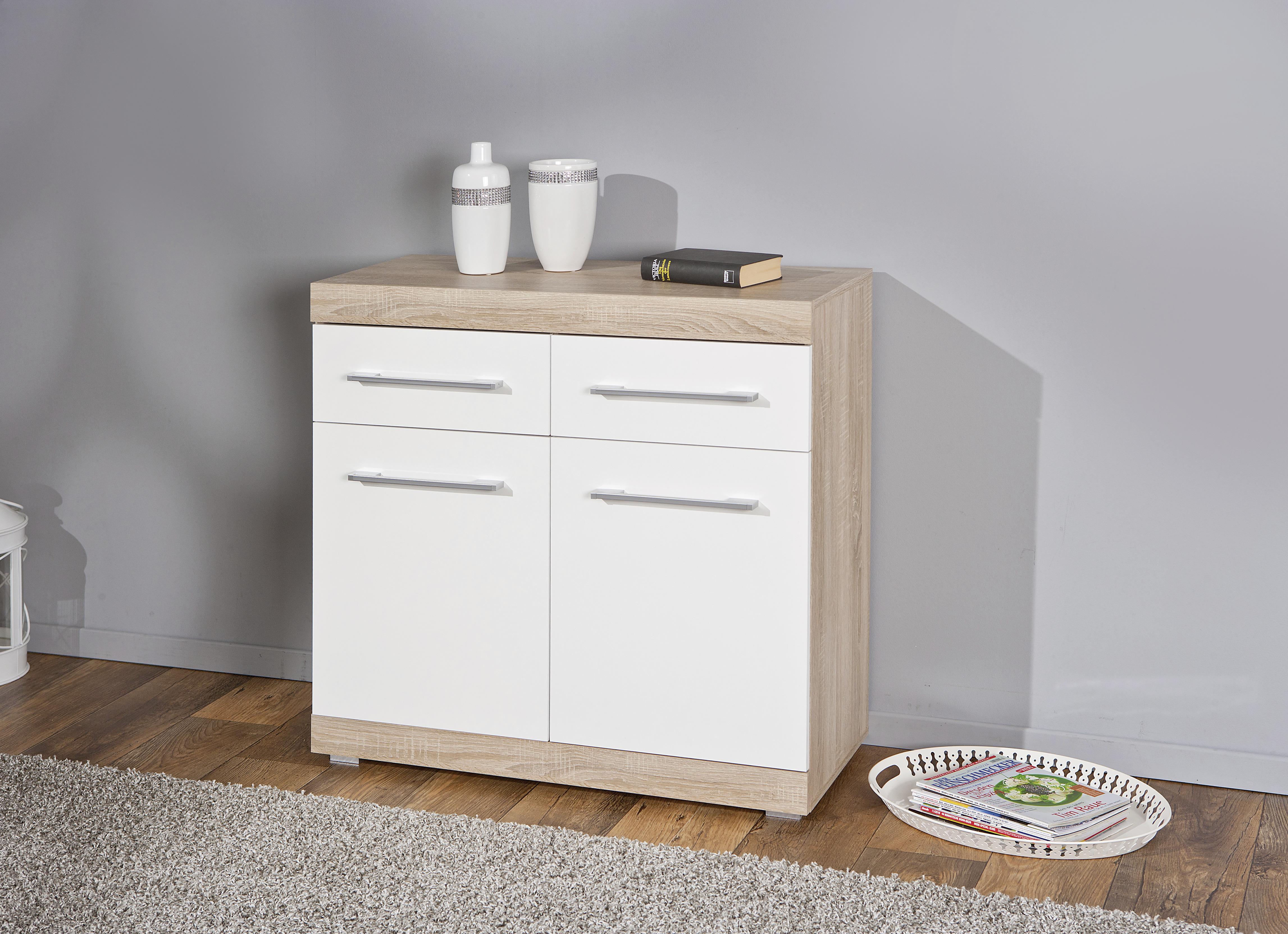 Kommode "Lublin" , weiß, eiche - Silberfarben/Weiß, Basics, Holzwerkstoff/Kunststoff (95/87/40cm) - MID.YOU