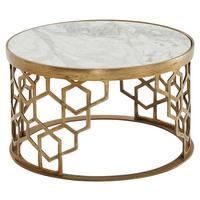 Klubska Miza Wohnling - zlate barve, Design, kamen/kovina (60/60/36cm) - MID.YOU