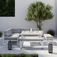 Dining-Loungeset Aruba Hellgr. /Weiß Outdoorstoff/Metall - Hellgrau/Weiß, MODERN, Kunststoff/Textil - Bessagi Garden