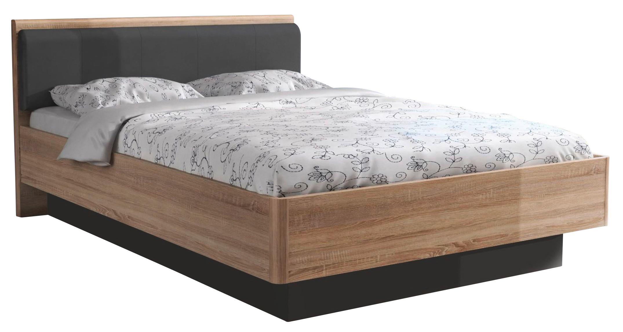 Postelja Yoop, Barva Hrasta, Antracit, 140x200 - siva/hrast sonoma, Design, tekstil/leseni material (140/200cm) - Carryhome