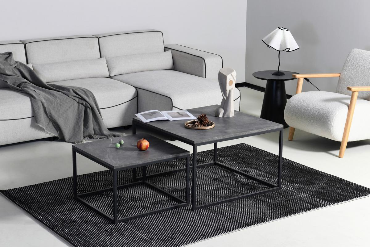 STOLIK KAWOWY CARRARA - czarny/szary, Design, materiał drewnopochodny/metal (80-60/80-60/50,5-40,5cm) - MID.YOU