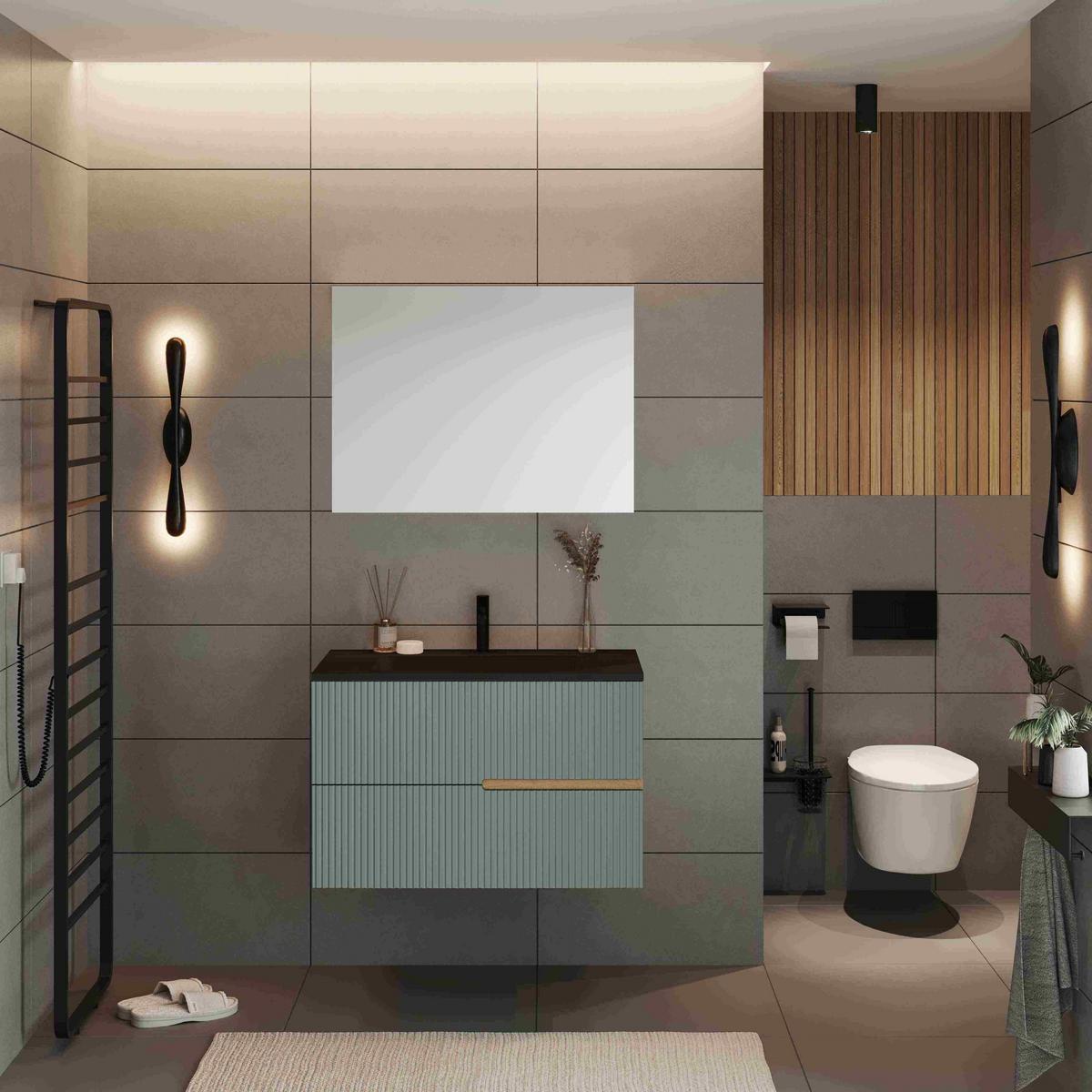 MASCĂ PENTRU LAVOAR EVA - verde salvie/gri închis, Modern, materiale naturale/material pe bază de lemn (81/53/46cm)