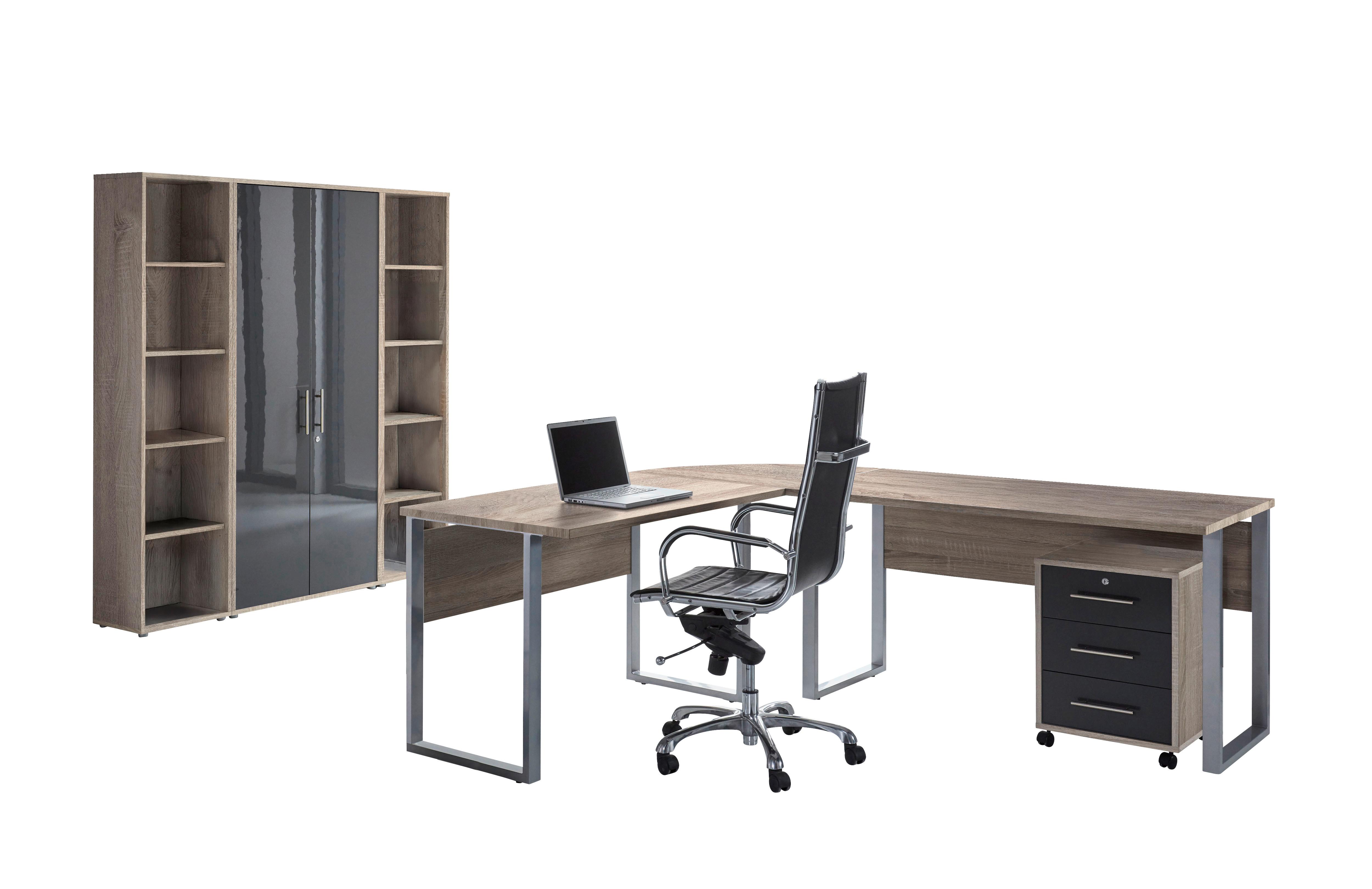 Büro Office Edition Set 3 Sonoma Eiche/Anthrazit - Anthrazit Hochglanz/Sonoma Eiche, MODERN, Holzwerkstoff - MID.YOU