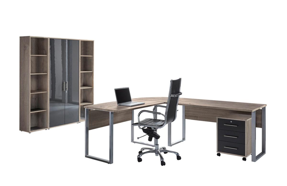 Büro Office Edition Set 3 Sonoma Eiche/Anthrazit - Anthrazit Hochglanz/Sonoma Eiche, MODERN, Holzwerkstoff - MID.YOU