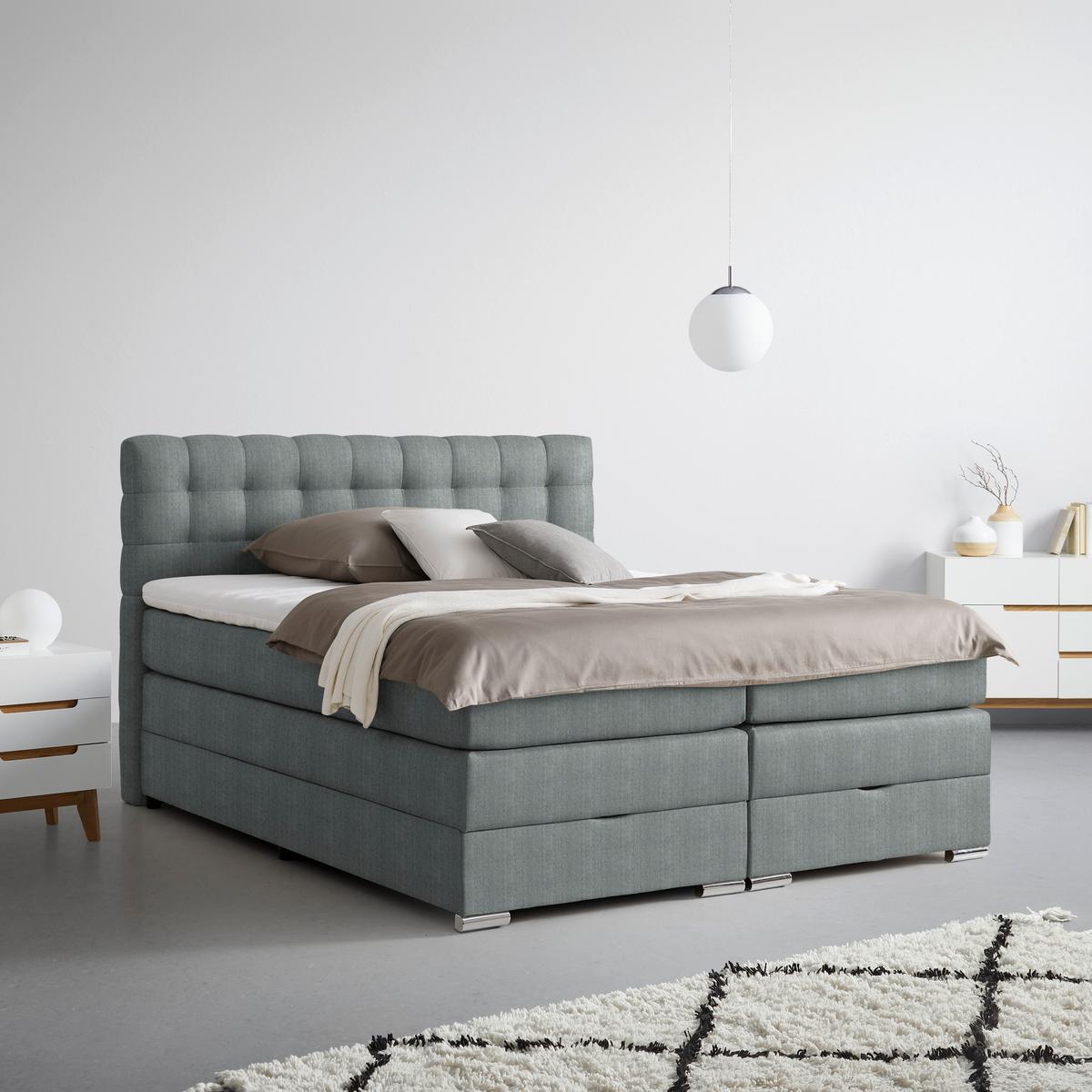 Boxspringbett London Dunkelgrau ca. 160x200cm - Chromfarben/Dunkelgrau, MODERN, Holz/Holzwerkstoff (160/200cm) - Premium Living