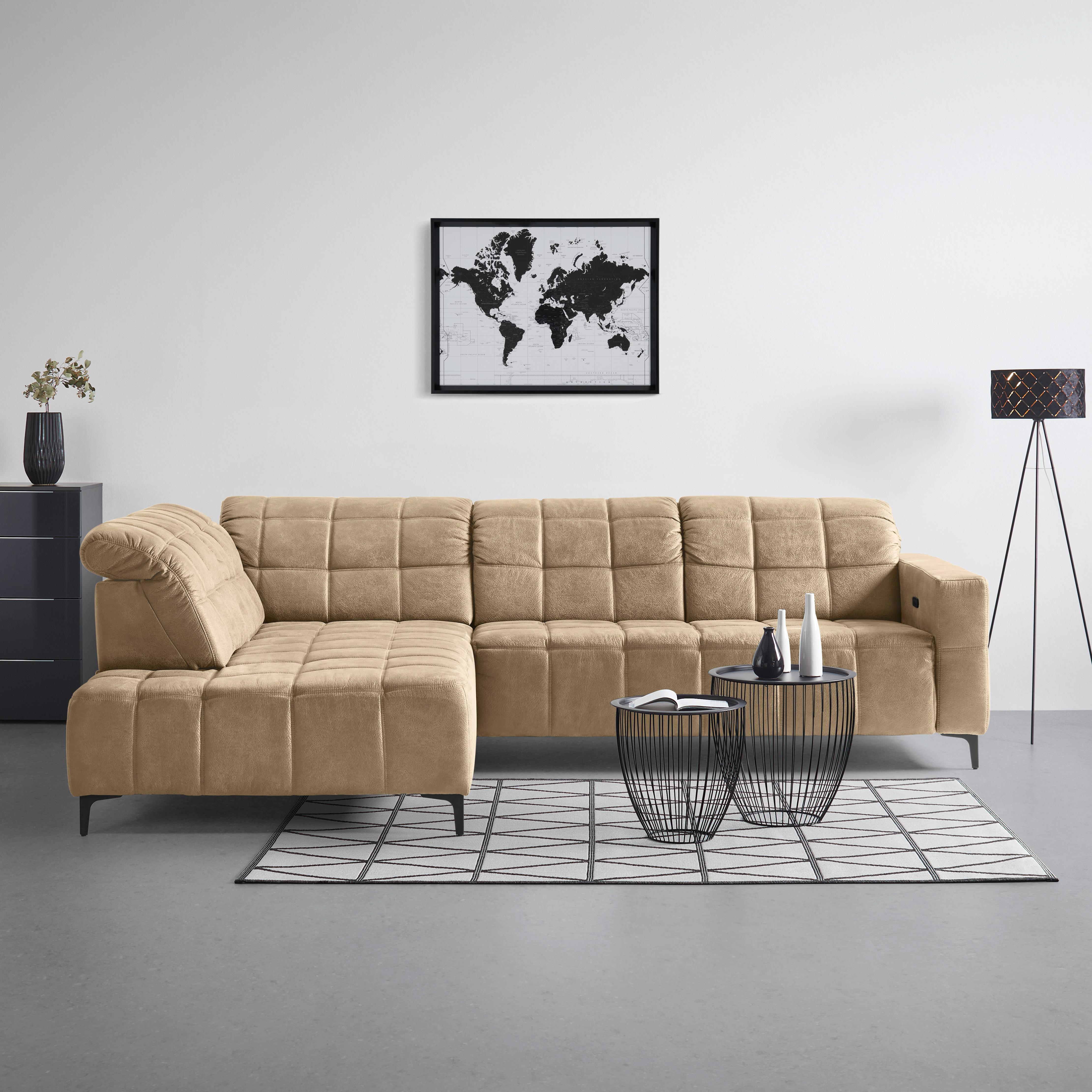 Ecksofa Panama links Beige - Beige/Schwarz, KONVENTIONELL, Textil/Metall (216/89-102/304cm) - Premium Living