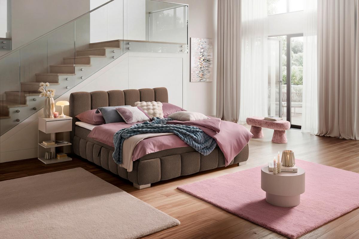 Boxbett Elaris Braun ca. 140x200cm - Chromfarben/Braun, KONVENTIONELL, Kunststoff/Textil (140/200cm) - Mömax