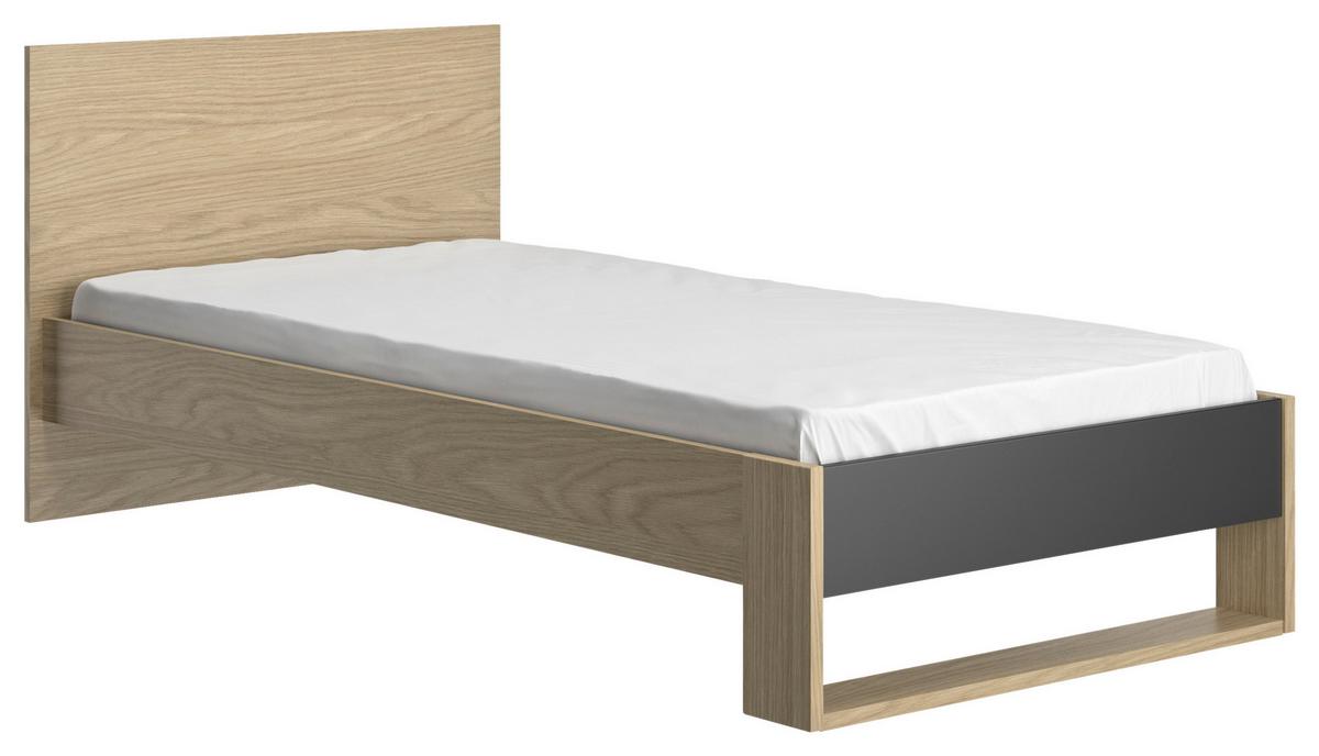 Postelja Nael, Barva Hrasta, Črna, 90x200 - črna/barve hrasta, Basics, leseni material (90/200cm)