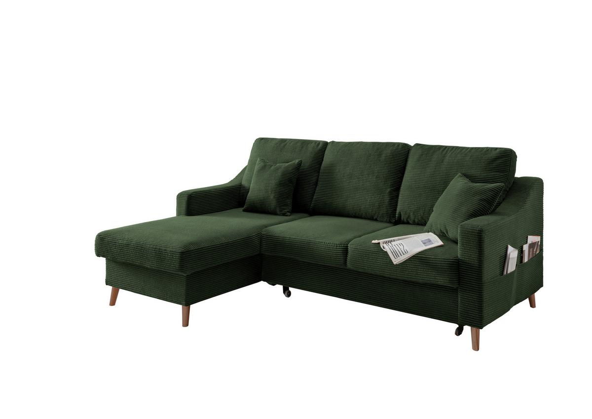 Ecksofa Valentina Dunkelgrün Cord - Dunkelgrün/Naturfarben, Design, Holz/Textil (150/228cm) - P & B