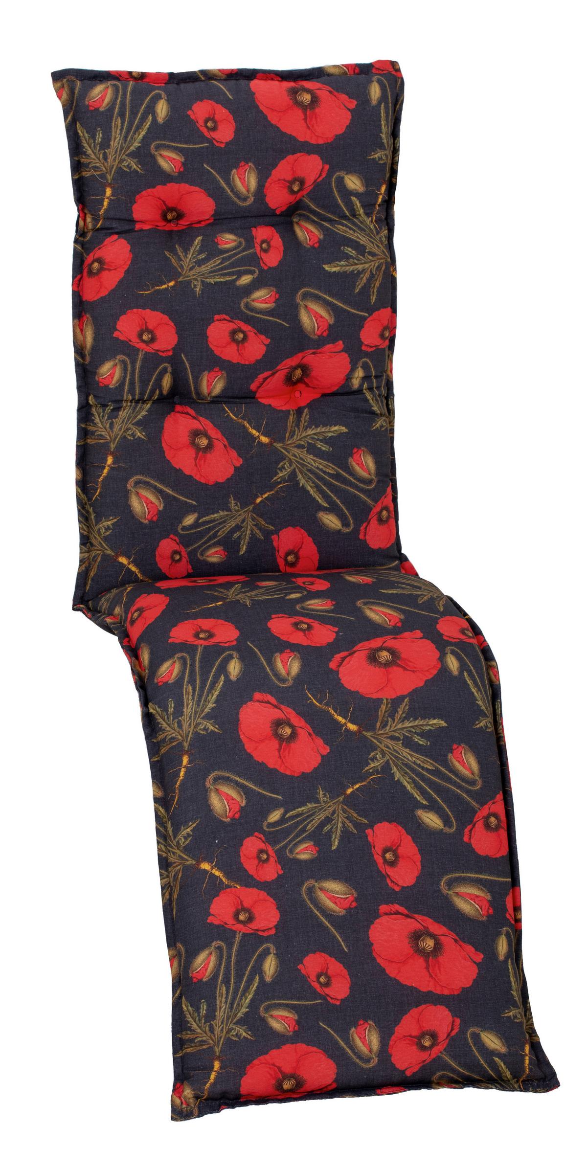 Relaxsesselauflage Trondheim ca. 170x46cm Schwarz Mohnblume - Schwarz, Basics, Textil (170/46/8cm) - Gardenson