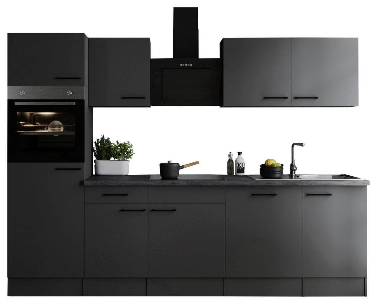 Küchenblock Oliver m. Geräten Dunkelgrau - Dunkelgrau/Schwarz, Design, Holzwerkstoff/Metall (280cm) - Respekta