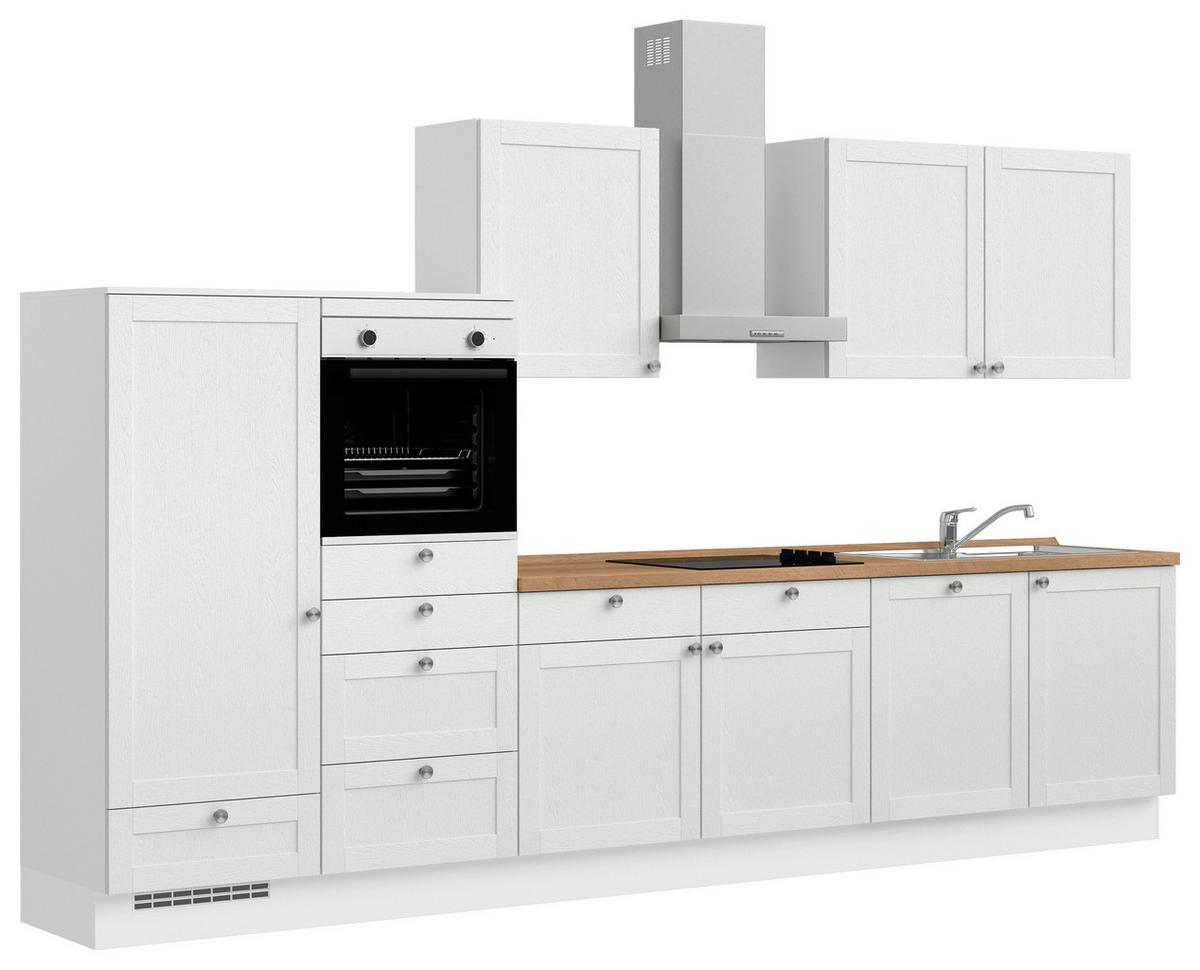 Küchenleerblock Frame Low o. Geräte Weiß - Edelstahlfarben/Eichefarben, MODERN, Holzwerkstoff/Metall (360cm) - Nobilia