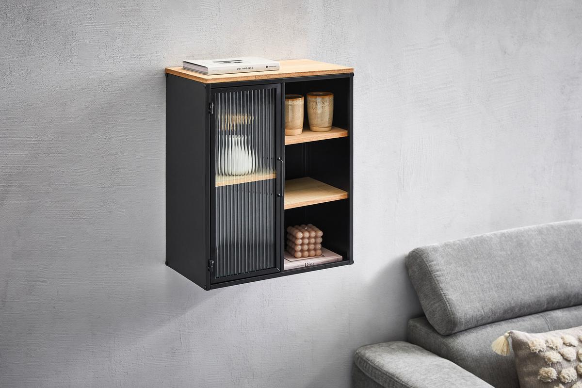 WITRYNA WISZĄCA MAJA - kolor naturalny/czarny, Trend, materiał drewnopochodny/metal (45/55,5/24cm) - Landscape