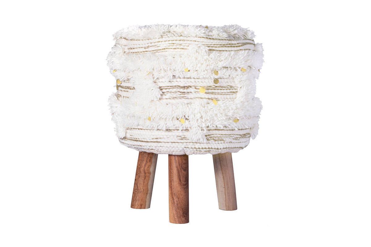 Hocker Bohist ca. 38x50 cm Creme/Khaki - Creme/Olivgrün, Trend, Holz/Textil (38/50/38cm) - Kayoom