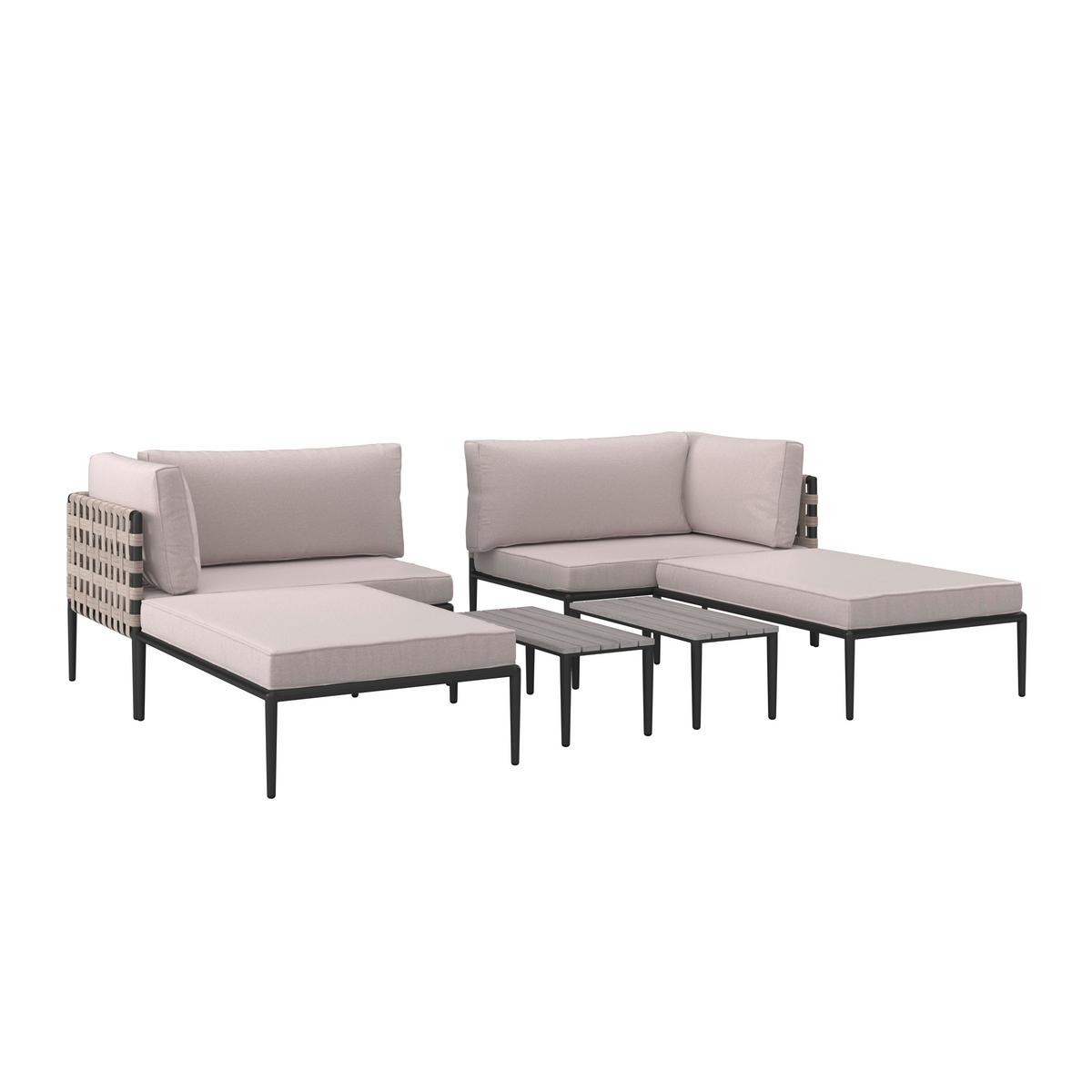 Loungegarnitur Enja Hellgrau Metall/Outdoorstoff +Abdeckung - Hellgrau/Schwarz, MODERN, Kunststoff/Textil (104/60/70cm) - Bessagi Garden