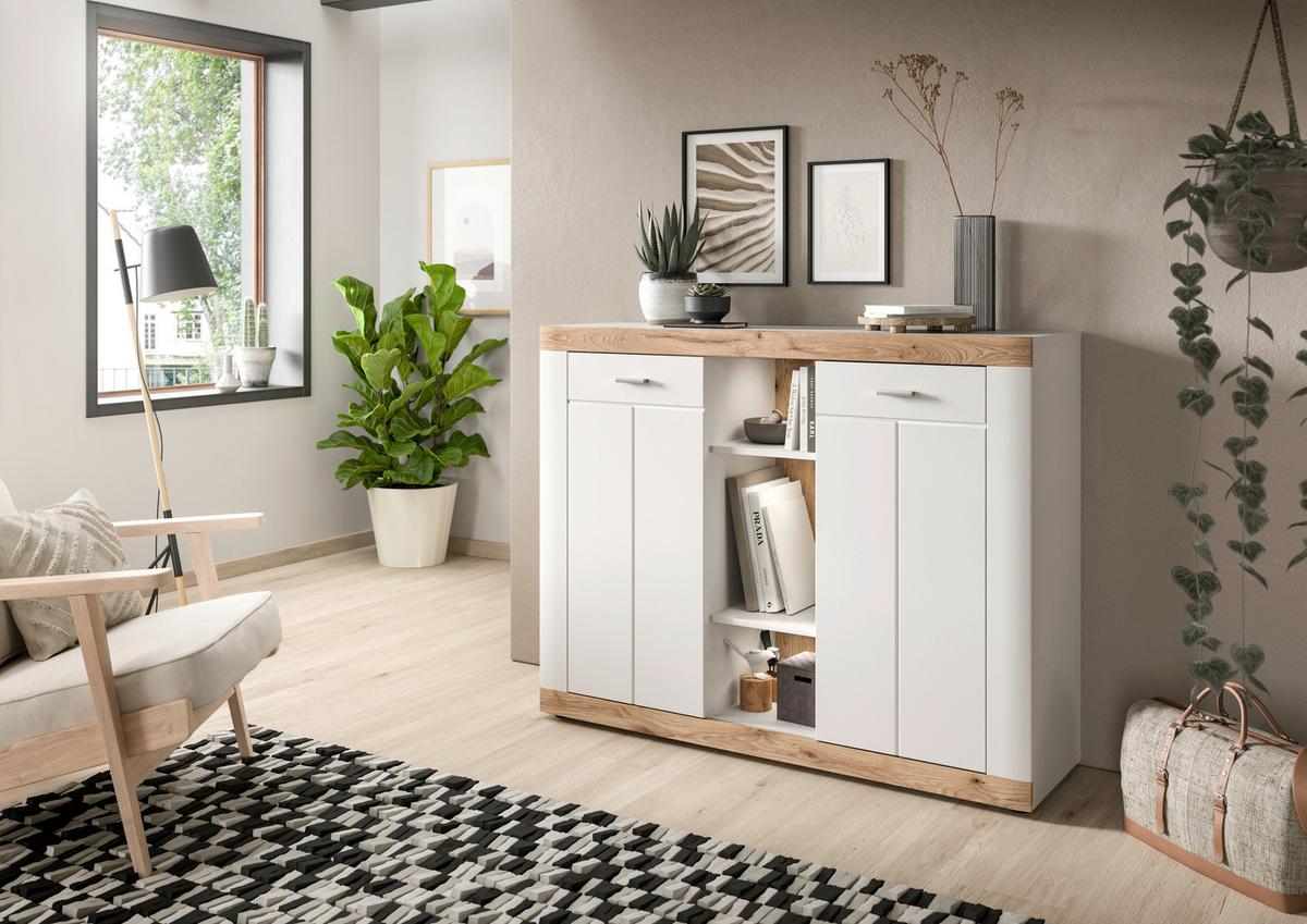Kommode Laredo ca. 104x131 cm Nox Eiche/Weiß - KONVENTIONELL, Holzwerkstoff/Kunststoff (104/131/40cm) - MID.YOU