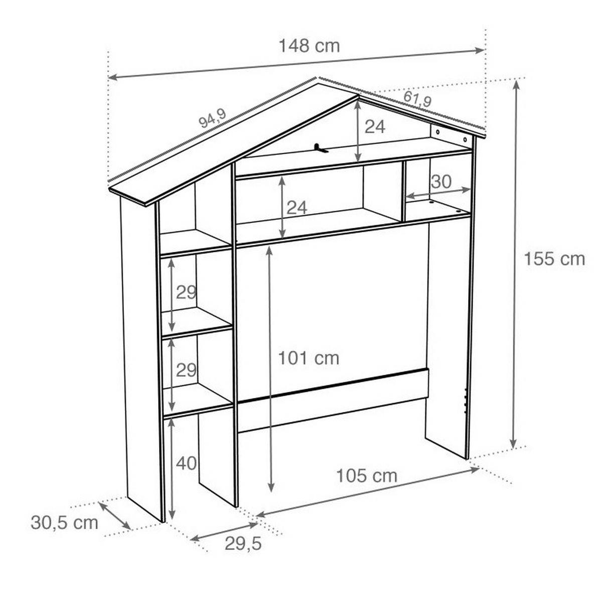 Überbauregal in Hausform Weiß - Weiß, Design, Holz/Holzwerkstoff (148/155/31cm) - Livetastic