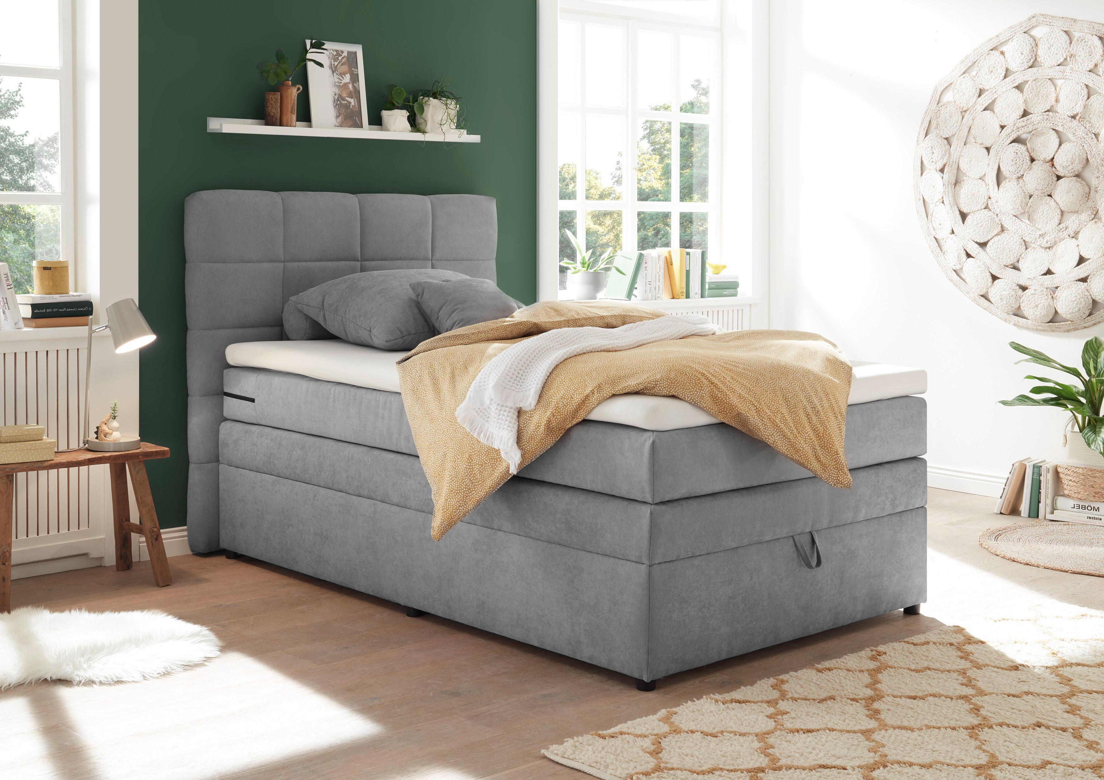 Boxspringbett Tacoma 3 inkl. Topper ca. 120x200 cm Hellgrau - Hellgrau, KONVENTIONELL, Kunststoff (120/200cm) - MID.YOU