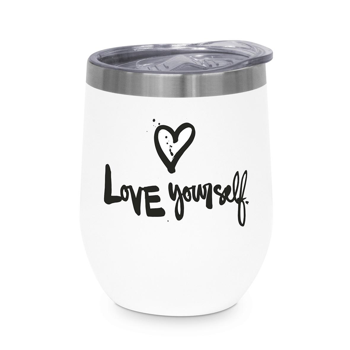 Thermobecher Love Yourself ca. 350ml - Weiss/Schwarz, Modern, Metall (9/11,5cm)