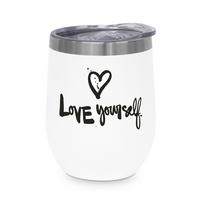 Thermobecher Love Yourself ca. 350ml - Weiss/Schwarz, Modern, Metall (9/11,5cm)