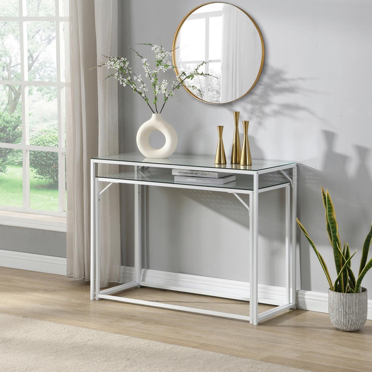 Beistelltischset Wl7.332 - Weiss, Design, Glas/Metall (100/40/77cm) - MID.YOU