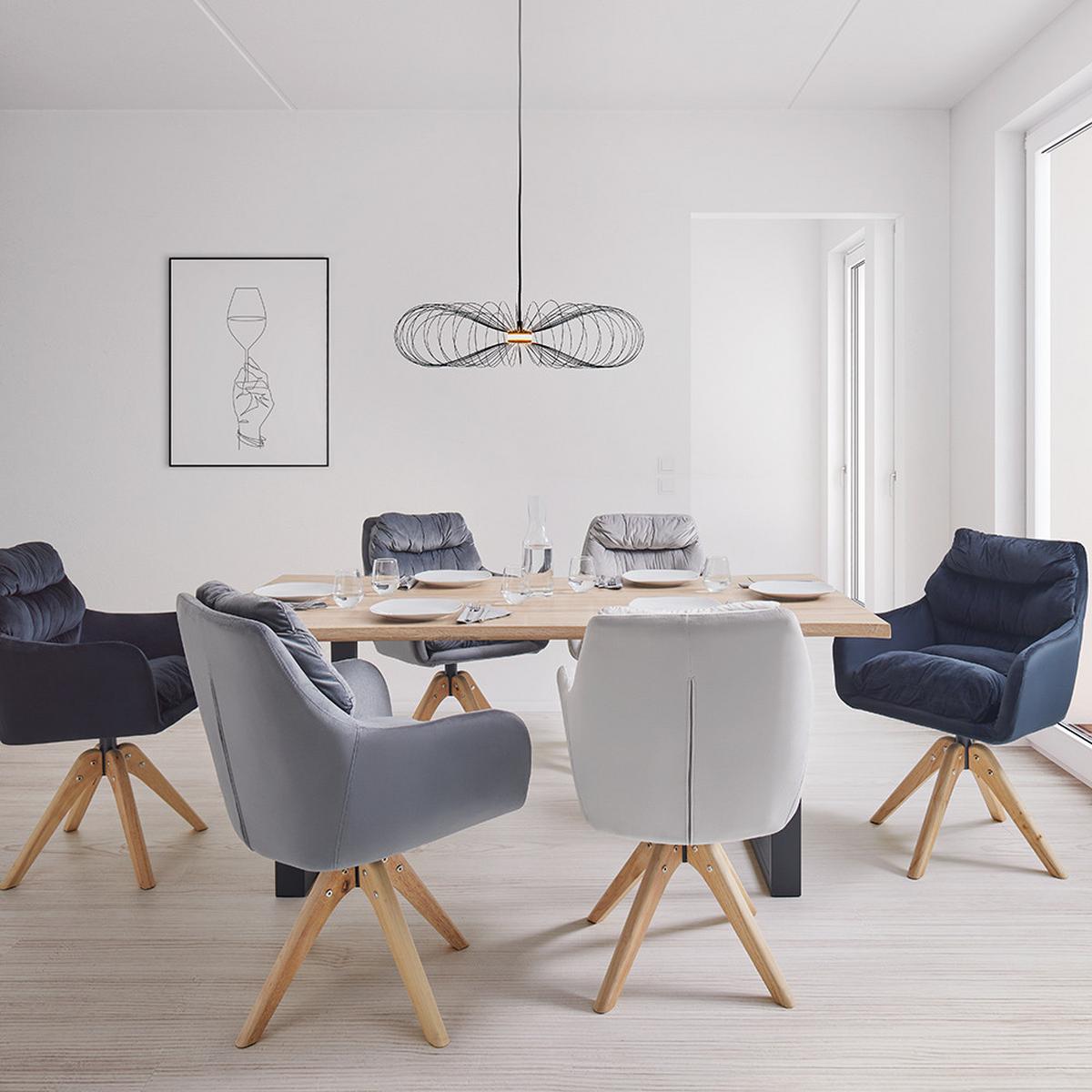 Armlehnstuhl Juana Grau Samt Drehbar Gepolstert - Naturfarben/Grau, MODERN, Holz/Textil (61/93/65cm) - Bessagi Home