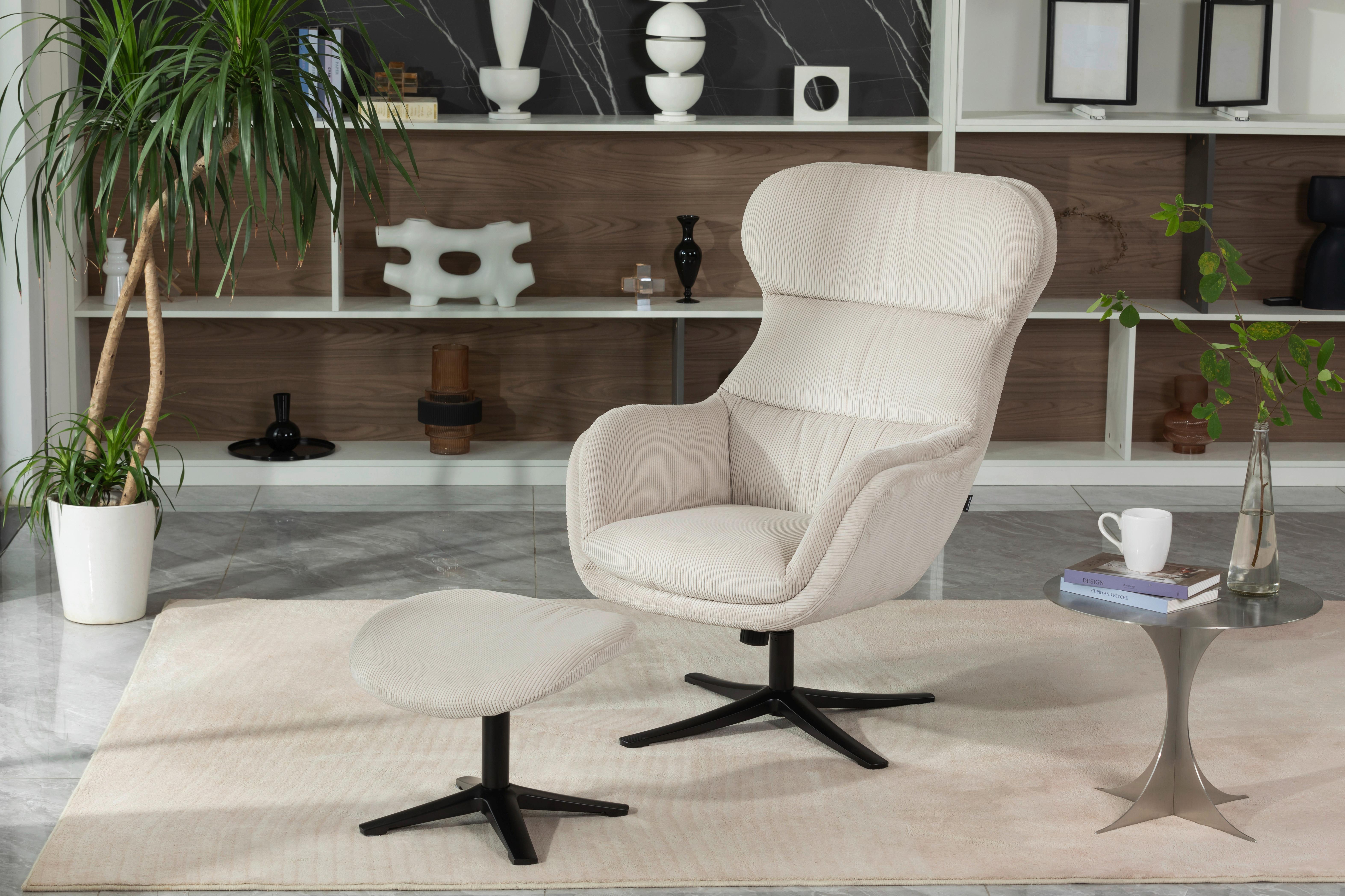 Set S Foteljem Tabbe, Bež, Žamet - črna/bež, Moderno, kovina/tekstil (76/110/88,5cm) - Modern Living