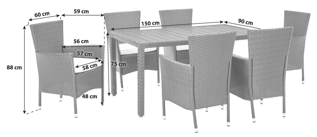 Vrtna Garnitura Mailand, Črna, Krem, 7-Delni Set - črna/krem barve, Moderno, kovina/umetna masa (150/75/90cm) - Beldano