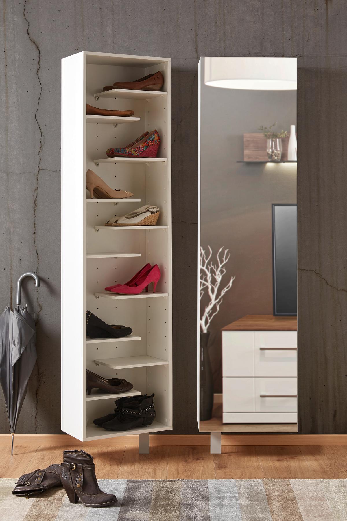 Schuhschrank in Weiß - Weiß, MODERN, Glas/Holzwerkstoff (45/176/25cm) - Mömax