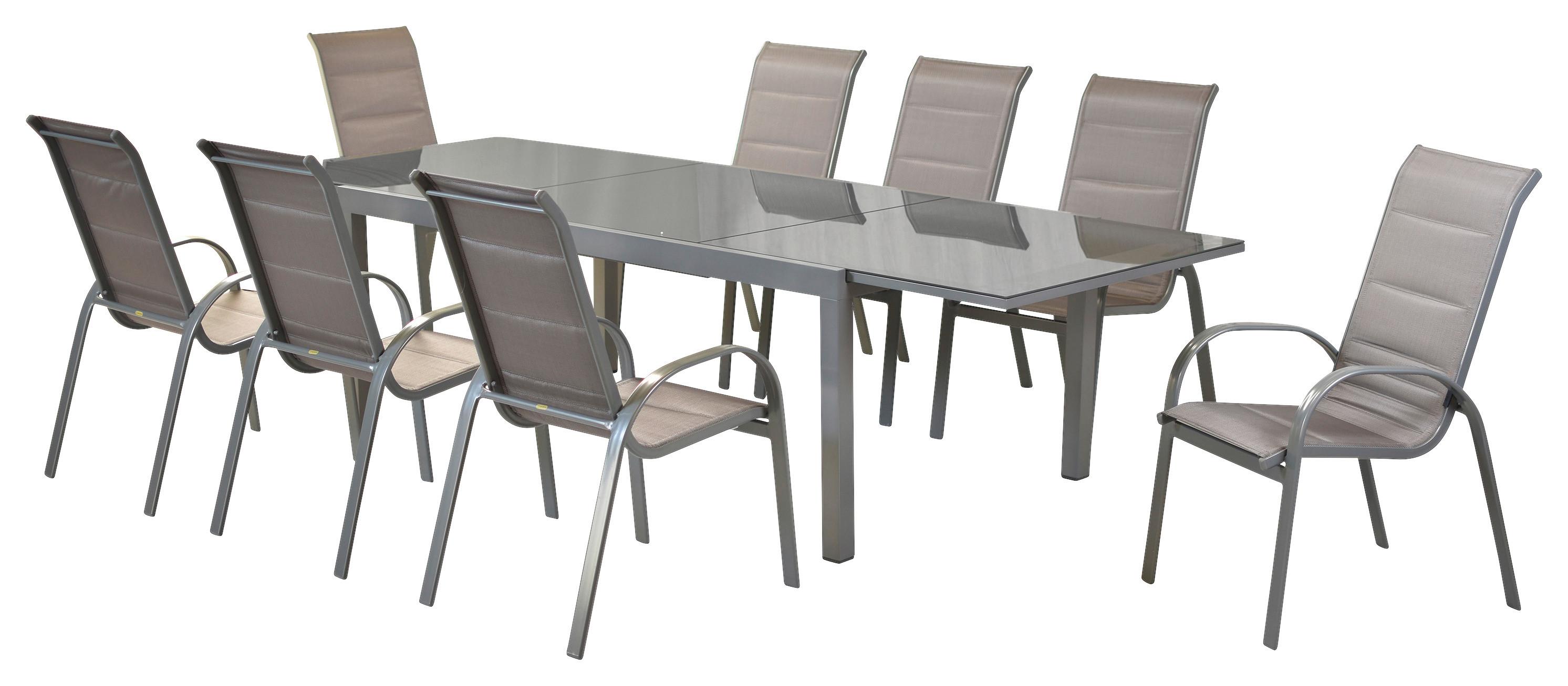 Vrtni Set Amalfi, 9-delni, Raztegljiva Miza - srebrne barve/rjava, Moderno, kovina/tekstil - Gardenson