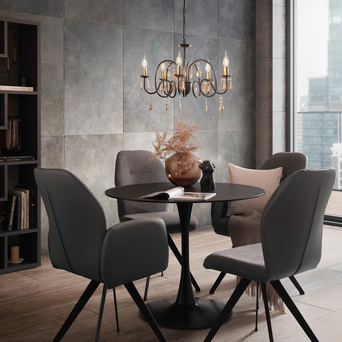 Hängeleuchte Kristina in Schwarz/Gold max. 40 Watt - Goldfarben/Bernsteinfarben, Modern, Glas/Metall (60/120cm) - Modern Living