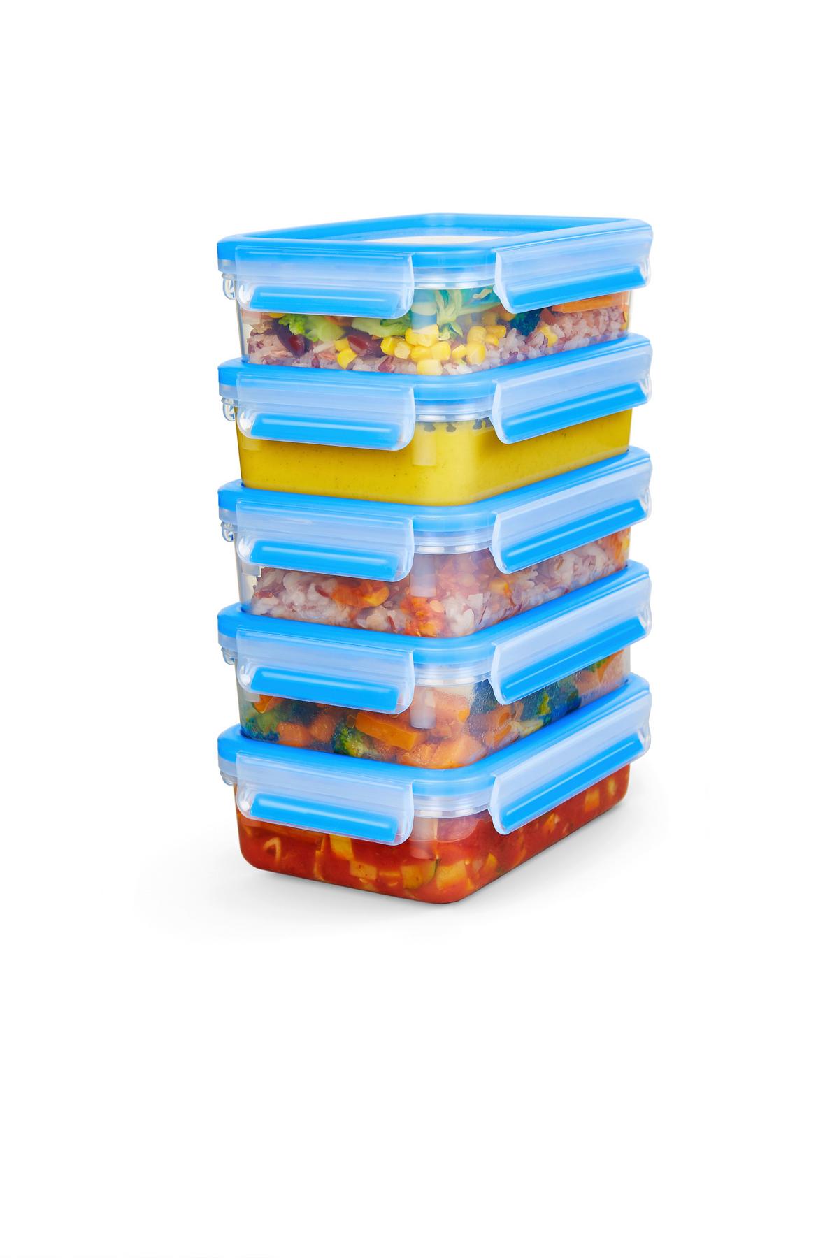 ZESTAW POJEMNIKÓW NA ŻYWNOŚĆ N1030700 - przejrzysty/jasnoniebieski, Basics, tworzywo sztuczne (5x0,8l) - Emsa