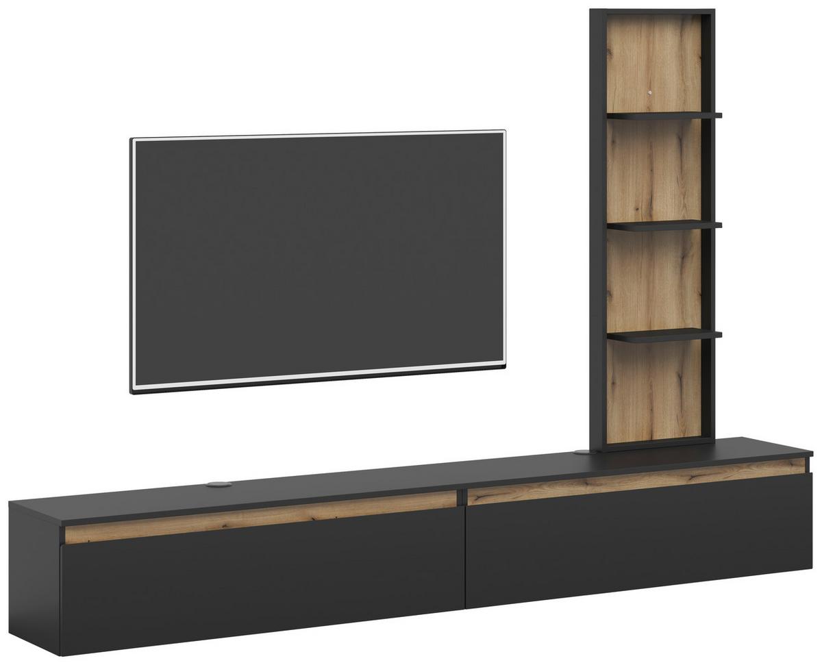 Wohnwand Pascal Schwarz/Eichefarben - Eichefarben/Schwarz, MODERN, Holzwerkstoff (230/160/35cm) - Based