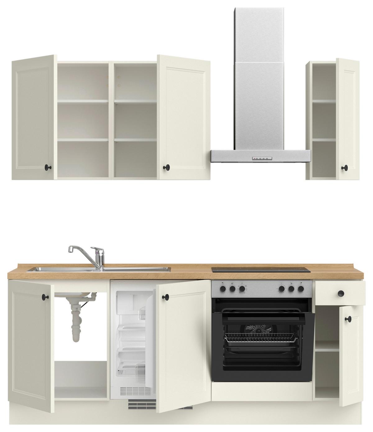 Küchenblock Cascada Low m. Geräten Weiß - Eichefarben/Schwarz, MODERN, Holzwerkstoff/Metall (210cm) - Nobilia