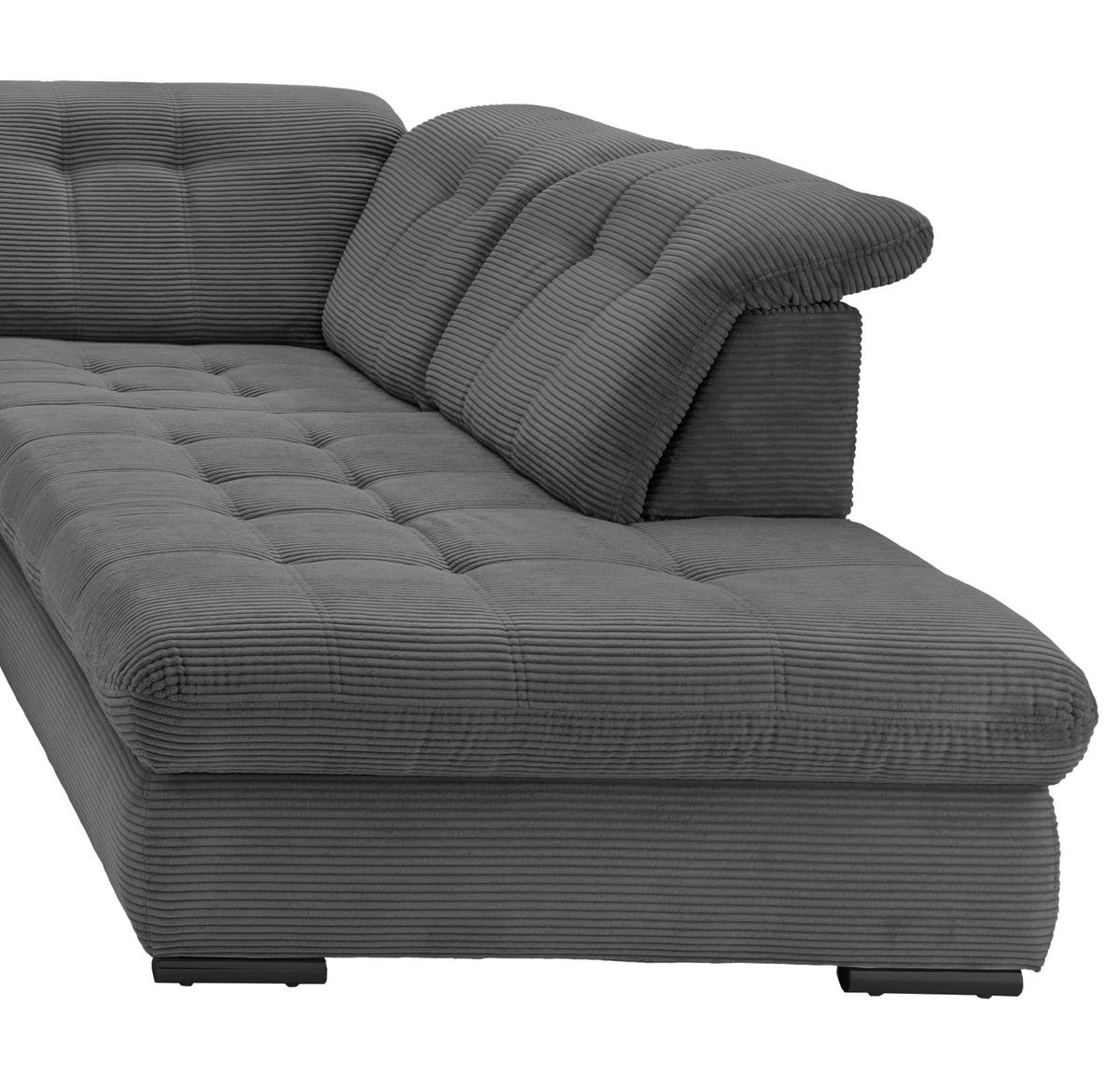 Wohnlandschaft Rigatti Grau Cord mit Bettkasten - Schwarz/Grau, MODERN, Textil/Metall (184/387/252cm) - Livetastic