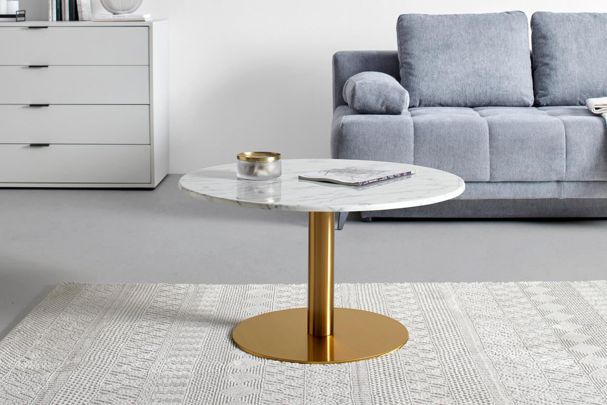 Couchtisch Bursa Weiß/Goldfarben - Goldfarben/Weiß, MODERN, Stein/Metall (80/80/45cm) - Mömax