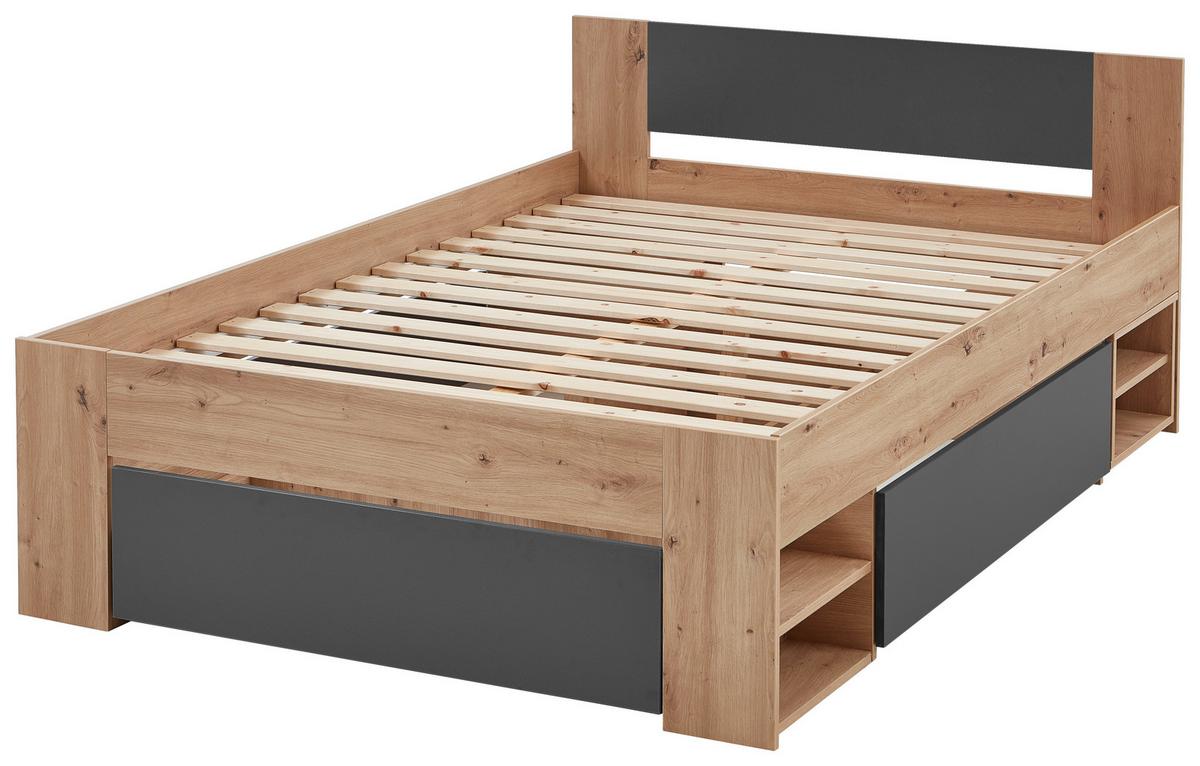 Postelja S Predalom Azurro 2-120 - antracit/hrast artisan, Moderno, leseni material (120/200cm) - Mömax