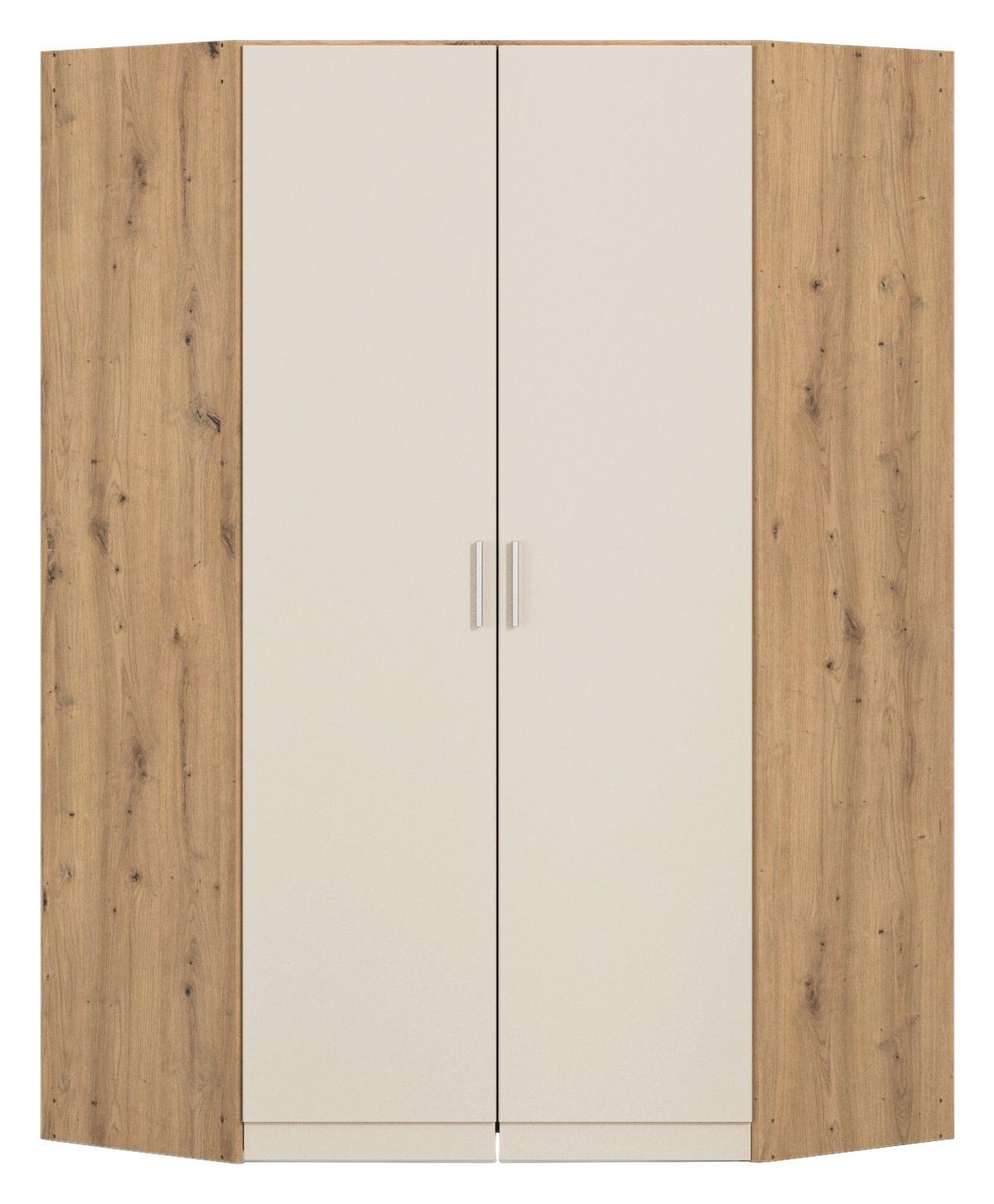 Drehtürenschrank Celle-Super Weiß/Eiche Artisan - Champagner/Alufarben, KONVENTIONELL, Holzwerkstoff/Kunststoff (117/197/117cm) - Mömax