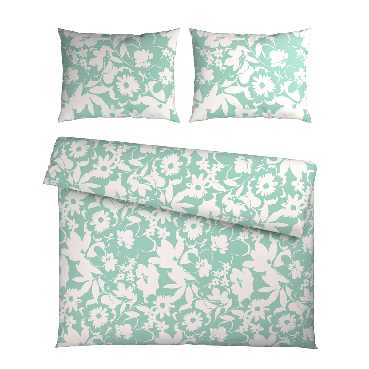 Lenjerie de pat Floral cca. 2x50x70/200x220 cm - verde mentă, textil (200/220cm) - Mömax