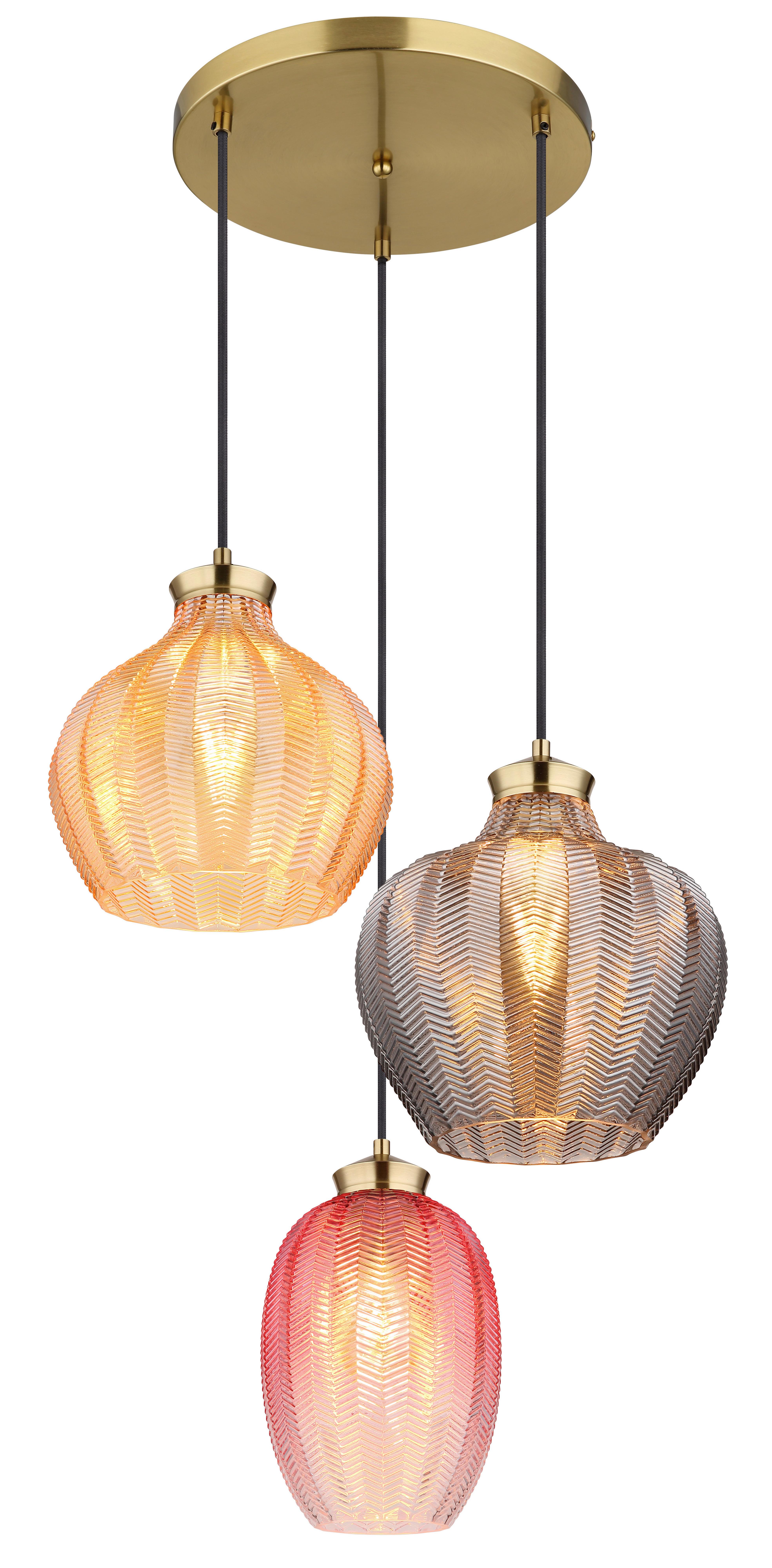 HÄNGELEUCHTE 15898-3HR - Goldfarben/Multicolor, Basics, Glas/Metall (45/120cm) - Globo