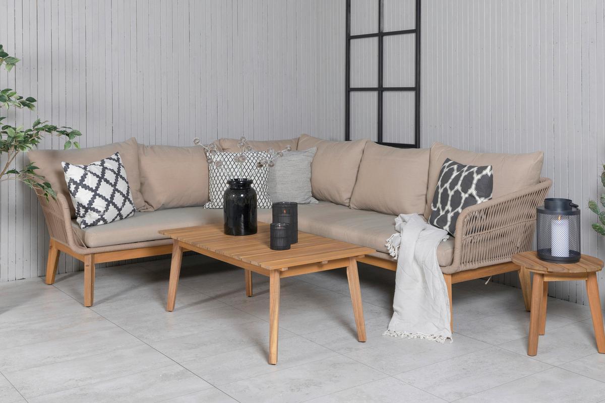 Loungegarnitur Chania ca. 210x160 cm Beige - Beige/Akaziefarben, KONVENTIONELL, Holz/Kunststoff (210/160cm) - Gardenson