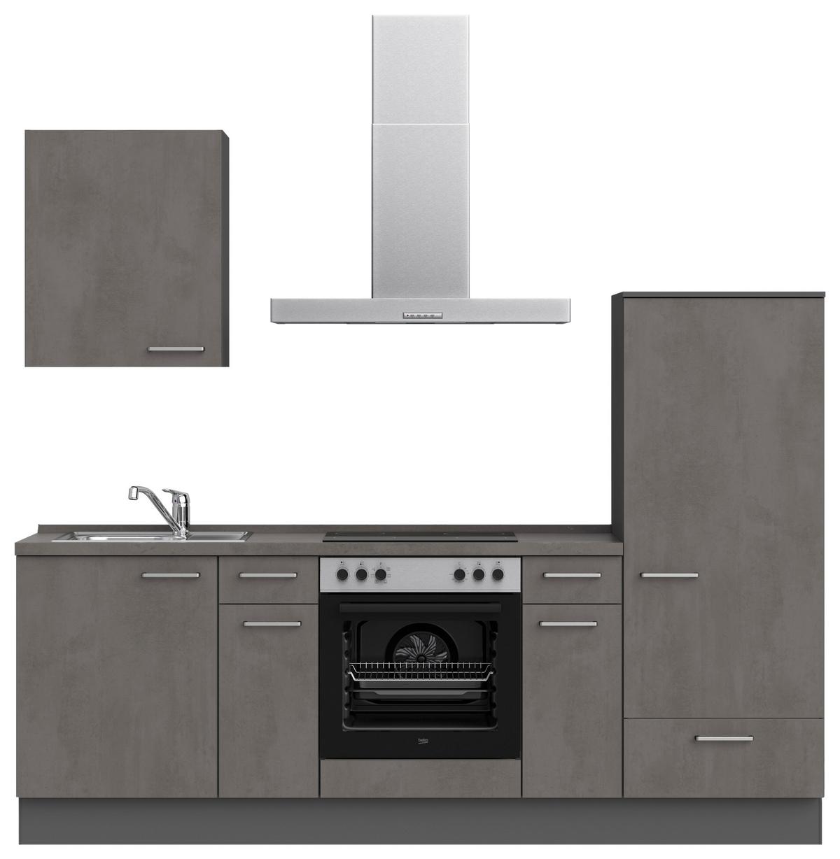 Küchenblock Riva Low m. Geräten Schieferfarben - Schieferfarben/Edelstahlfarben, MODERN, Holzwerkstoff/Metall (240cm) - Nobilia