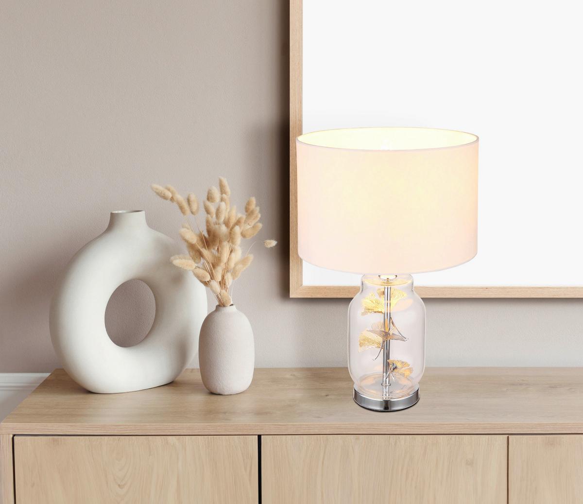 Veioză Ginko - alb/culoare crom, Konventionell, sticlă/metal (25/38cm) - Globo