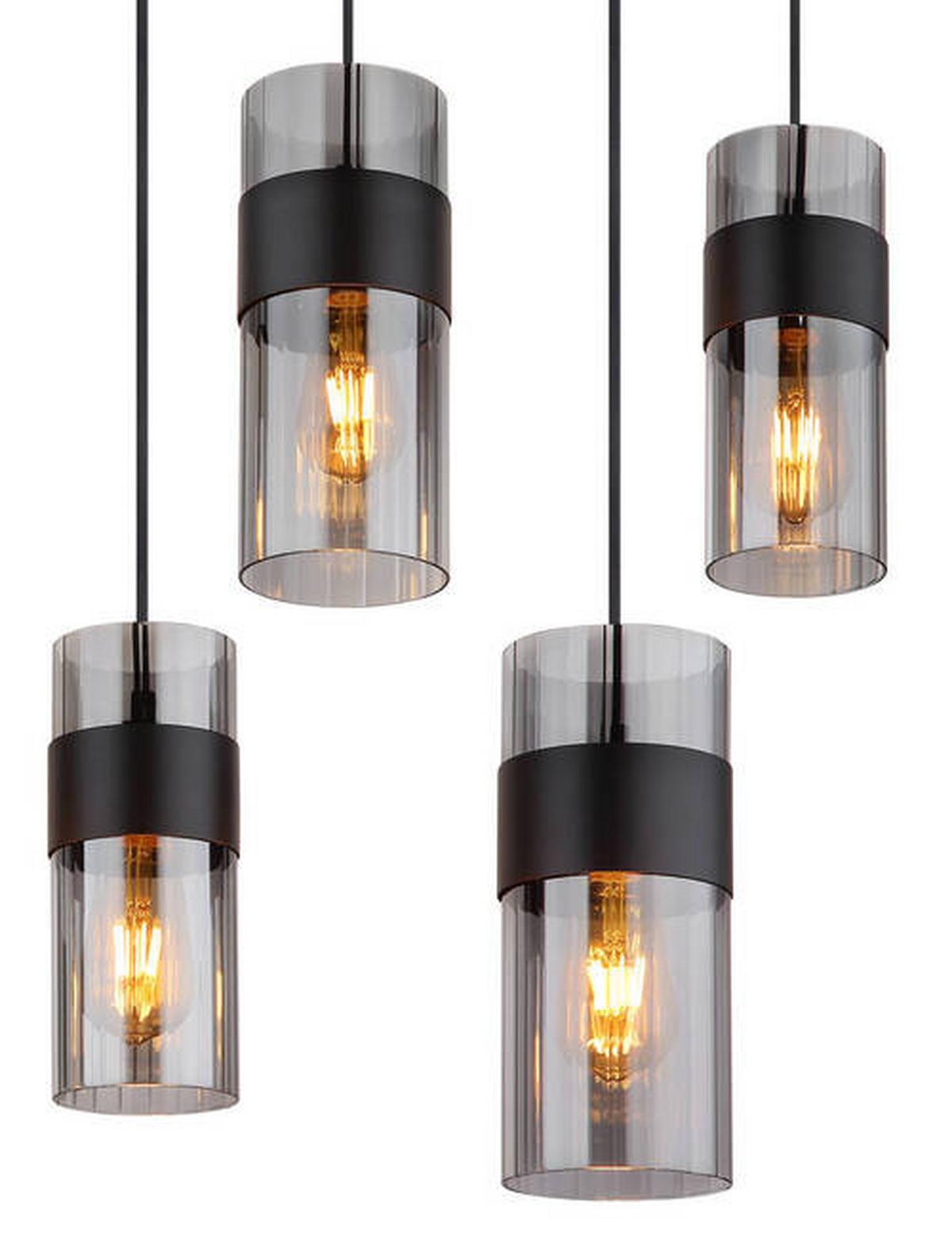Hängeleuchte Scarfina Rauchfarben max. 60 Watt - Schwarz, Design, Glas/Textil (102/28/150cm) - Globo