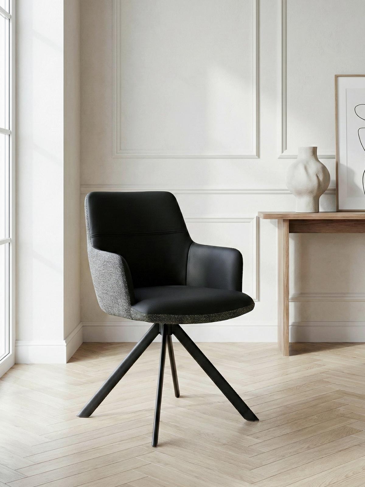 Armlehnstuhl Josy Grau/schwarz - Schwarz/Grau, Design, Leder/Textil (57/86/61cm) - Mömax