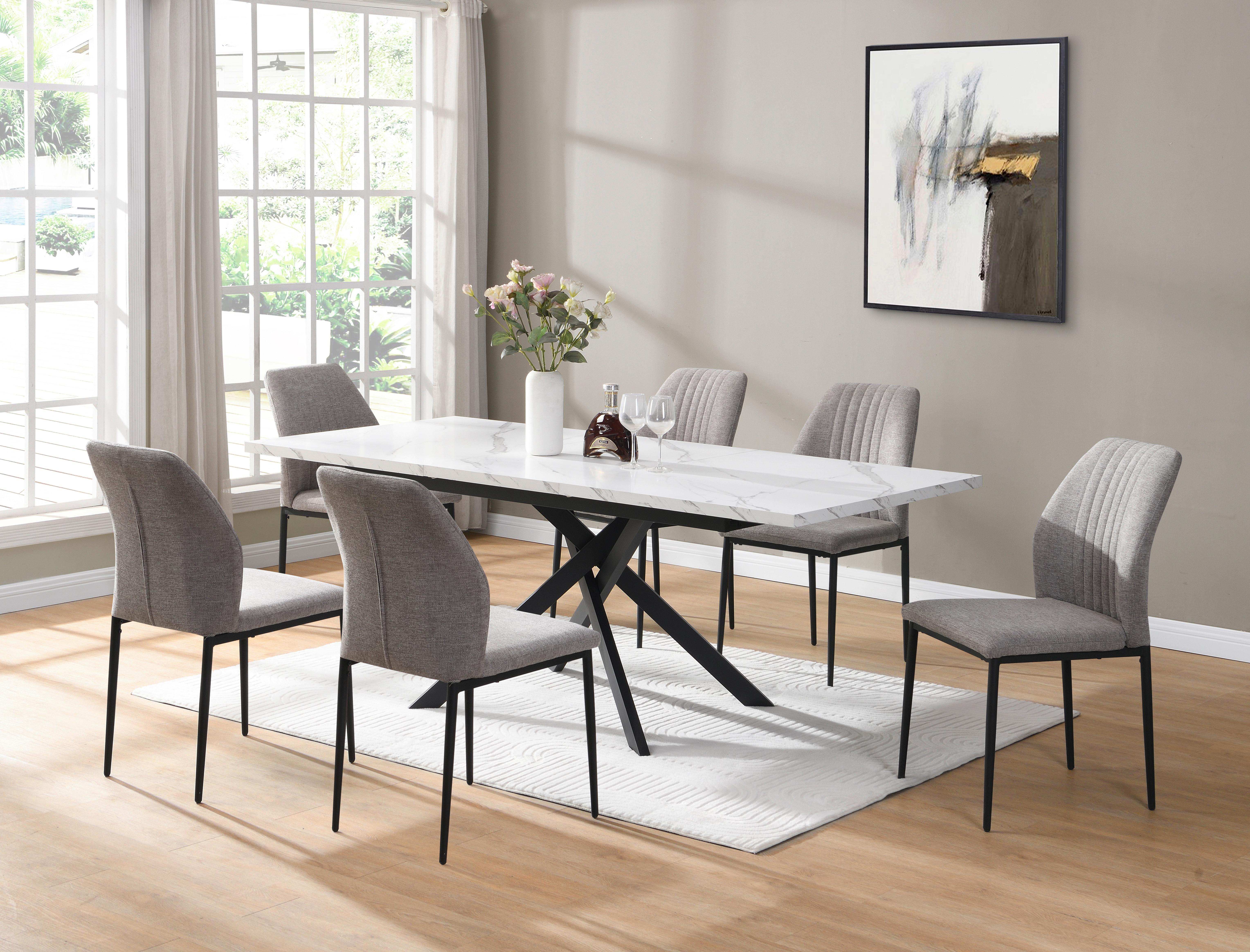 Jedilna Miza Erik, Marmor, 150-200x90 - črna/bela, Trendi, kovina/leseni material (150-200/75/90cm)