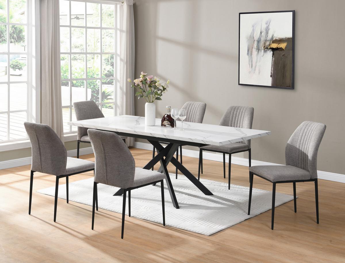 Jedilna Miza Erik, Marmor, 150-200x90 - črna/bela, Trendi, kovina/leseni material (150-200/75/90cm)