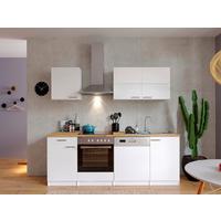 Küchenzeile Economy m. Geräten Weiß/Nussbaum B: ca. 220 cm - Edelstahlfarben/Nussbaumfarben, Basics, Holzwerkstoff/Metall (220cm) - Respekta