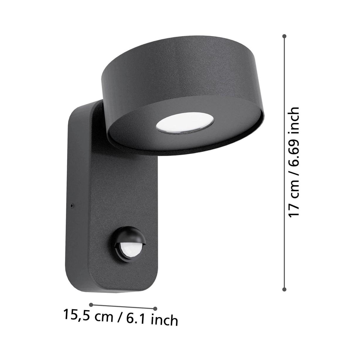Aussenwandleuchte Palosco Inkl. Sensor Schwarz - Transparent/Schwarz, Design, Kunststoff/Metall (17/11,5/15,5cm) - Eglo